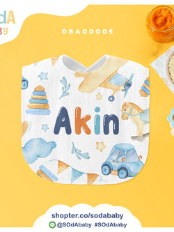 ผ้าซับน้ำลาย ลาย Car 📌ใส่ชื่อได้ รหัส DBA00005 #SOdAbaby