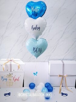 Surprise Box กล่องเซอร์ไพรส์ทายเพศน้อง Theme สีฟ้า พร้อมตกแต่ง ฟอยล์หัวใจ ขนาด 18'' 3 ชิ้น สามารถใส่รูปได้ 2 รูป สามารถเปลี่ยนสีลูกโป่ง/เปลี่ยนสี-ฟอยล์/เปลี่ยนข้อความได้