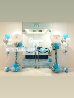 เสาลูกโป่ง เปิดงาน ลูกโป่งยาง ขนาด 36" สีขาว 2 เสา พร้อม ริบบิ้นตัดเปิดงาน 1 ท่าน,ช่อลูกโป่ง ช่อ 5 ลูก 2 ช่อ พร้อมตกแต่ง สามารถเปลี่ยนสีลูกโป่ง/เปลี่ยนข้อความได้