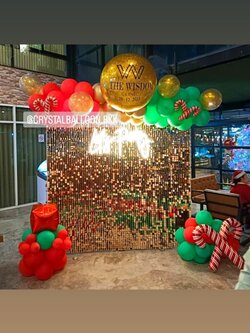 Organic Backdrop New Year ฉากวิบวับ สีทอง ขนาด 2x2 เมตร พร้อม Bubble ขนาด 24" 1 ลูก,ป้ายตัวอักษรไฟ 1 ชิ้น พร้อมตกแต่ง สามารเปลี่ยนสีลูกโป่ง/เปลี่ยนข้อความ/เปลี่ยนฟอยล์ตกแต่งได้