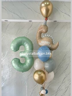 ลูกโป่ง วันเกิด ฟอยล์ตัวเลขสีเขียวพาสเทล ขนาด 40" 1 ชิ้น ฟอยล์ไดโนเสาร์ใหญ่ ช่อ 7 ลูก 1 ช่อ สีทองโครเมี่ยม/dusk green/dusk blue พร้อมตกแต่ง สามารถเปลี่ยนสีลูกโป่ง/เปลี่ยนข้อความ/เปลี่ยนฟอยล์ตกแต่งได้