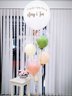 ลูกโป่ง งานแต่ง Bubble ขนาด 24" สีขาว พร้อม ช่อลูกโป่ง 1 ช่อ พร้อมตกเเต่ง สามารถเปลี่ยนสีลูกโป่ง/เปลี่ยนข้อความ/เปลี่ยนขนาดได้