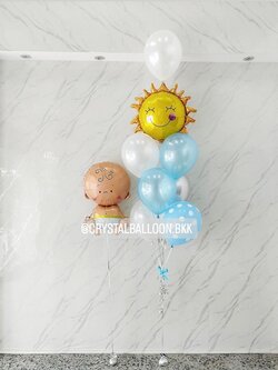 ลูกโป่ง Welcome Baby ฟอยล์เด็กผช. 1 ชิ้น พร้อม ช่อฟอยล์พระอาทิตย์ ช่อ 7 ลูก 1 ช่อ พร้อมตกแต่ง สามารถเปลี่ยนสีลูกโป่ง/เปลี่ยนฟอยล์ตกแต่งได้