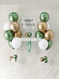 ลูกโป่ง เปิดร้าน Bubble ขนาด 24" สีใสล้วน 1 ลูก พร้อม ช่อลูกโป่งสีโครเมี่ยม ช่อ 7 ลูก 2 ช่อ Theme สีทองอ่อนโครเมี่ยม-Avocado โครเมี่ยม พร้อมตกแต่ง สามารถเปลี่ยนสีลูกโป่ง/เปลี่ยนข้อความ/เปลี่ยนขนาดได้