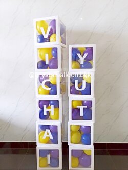 ลูกโป่ง เปิดงาน กล่องใส ขนาด 12" ติดตัวอักษร 11 กล่อง พร้อมตกแต่ง สามารถเปลี่ยนสีลูกโป่ง/เปลี่ยนข้อความได้