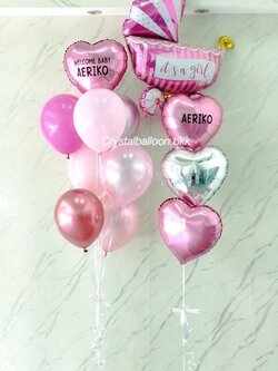ลูกโป่ง Welcome Baby Girl ช่อฟอยล์รถเข็น+ฟอยล์หัวใจ ขนาด 18" 3 ชิ้น ช่อ 4 ชิ้น 1 ช่อ พร้อม ช่อลูกโป่งฟอยล์หัวใจ ขนาด 18" ช่อ 8 ลูก 1 ช่อ พร้อมตกแต่ง สามารถเปลี่ยนสีลูกโป่ง/เปลี่ยนข้อความ/เปลี่ยนสี-ฟอยล์ตกแต่งได้