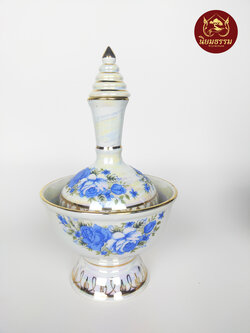 ที่กรวดน้ำเซรามิก ลายดอกไม้สีฟ้า ขนาด สูง 9 นิ้ว