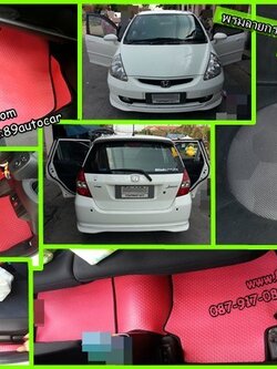 ขายพรมปูพื้นรถยนต์เข้ารูป Honda Jazz 2006 ลายสนุ๊กสีแดงขอบดำ