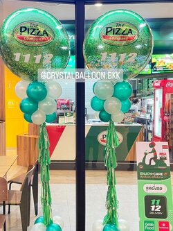 เสาลูกโป่ง เปิดร้าน Bubble ขนาด 36" กลิตเตอร์สีเขียว 2 เสา พร้อมตกแต่ง สามารถเปลี่ยนสีลูกโป่ง/เปลี่ยนข้อความได้