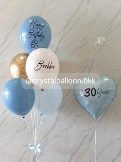 ลูกโป่ง วันเกิด ลูกโป่งช่อ 5 ลูก 1 ช่อ พร้อม ฟอยล์หัวใจ ขนาด 18" 1 ชิ้น ธีมสีฟ้า พร้อมตกแต่ง สามารถเปลี่ยนสีลูกโป่ง/เปลี่ยนข้อความได้