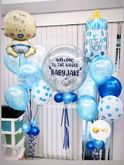 ลูกโป่ง Welcome Baby Boy Bubble ขนาด 24" โทนสี ฟ้า สดใส พร้อมตกแต่ง ฟอยล์เด็กทารก 1 ชิ้น,ฟอยล์ขวดนม 1 ชิ้น สามารถเปลี่ยนสีลูกโป่ง/เปลี่ยนฟอยล์ตกแต่ง/เปลี่ยนข้อความ/เปลี่ยนขนาดได้