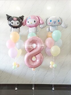 ลูกโป่ง วันเกิดเด็ก ช่อลูกโป่งฟอยล์Sanrio ขนาด 18" ช่อ 7 ลูก 3 ช่อ พร้อม ฟอยล์ตัวเลข ขนาด 40" 1 ชิ้น พร้อมตกแต่ง สามารถเปลี่ยนสีลูกโป่ง/เปลี่ยนข้อความ/เปลี่ยนสี-ฟอยล์ตัวเลข/เปลี่ยนฟอยล์ตกแต่งได้