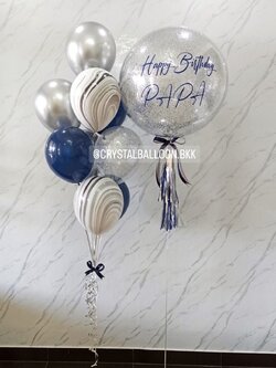 ลูกโป่ง วันเกิด Bubble ขนาด 24" Theme Dark Blue พร้อม ช่อลูกโป่ง ช่อ 9 ลูก 1 ช่อ,ลูกโป่งลายหิน USA 2 ลูก,ลูกโป่งใส ใส่ กลิตเตอร์ พร้อมตกเเต่ง สามารถเปลี่ยนสีลูกโป่ง/เปลี่ยนข้อความ/เปลี่ยนขนาดได้