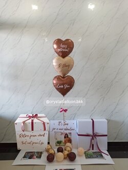 Happy Brithday Surprise Box กล่องเซอร์ไพรส์วันเกิด พร้อม ฟอยล์หัวใจ 18" 3 ชิ้น พร้อมตกเเต่ง สามารถใส่รูปได้ 4 ใบ สามารถเปลี่ยนสีลูกโป่ง/เปลี่ยนข้อความ/เปลี่ยนสีฟอยล์ตกเเต่งได้