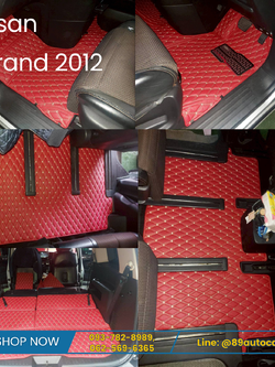 พรมรถยนต์ Nissan Elgrand 2012 ปูพรมVVIP สีแดงไวน์ด้ายทอง เต็มคัน