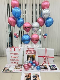Happy Birthday Surprise Box Theme สีน้ำเงิน-ชมพู พร้อมตกแต่ง สามารถใส่รูปได้ 8 รูป สามารถเปลี่ยนสีลูกโป่ง/เปลี่ยนข้อความได้