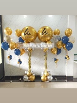 เสาลูกโป่ง เปิดงาน Bubble ขนาด 36'' กลิตเตอร์สีทอง 2 เสา พร้อมตกแต่ง ช่อลูกโป่ง 7 ลูก 2 ช่อ,ช่อลูกโป่ง 5 ลูก 2 ช่อ ,ลูกโป่งใส ใส่กลิตเตอร์ สามารถเปลี่ยนสีลูกโป่ง/เปลี่ยนข้อความได้