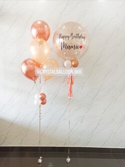 ลูกโป่ง วันเกิด Bubble ขนาด 24" กลิตเตอร์สีแชมเปญ พร้อม ช่อลูกโป่ง ช่อ 5 ลูก 1 ช่อ พร้อมตกแต่ง สามารถเปลี่ยนสีลูกโป่ง/เปลี่ยนข้อความ/เปลี่ยนขนาดได้