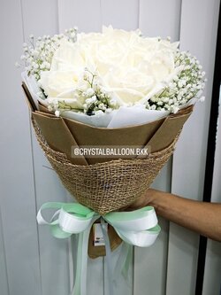 ช่อดอกกุหลาบขาวสด นำเข้า 1 ช่อ พร้อมตกแต่ง สามารถเปลี่ยนสีได้