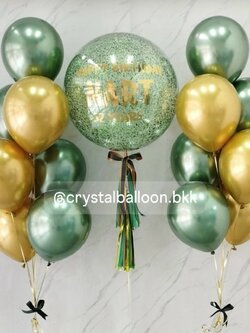 ลูกโป่ง วันเกิด Bubble 24" กลิตเตอร์เขียว ช่อลูกโป่งสีโครเมี่ยม ช่อ 7 ลูก 2 ช่อ สี Avocadoโครเมี่ยม/ทองเข้มโครเมี่ยม พร้อมตกแต่ง สามารถเปลี่ยนสีลูกโป่งได้