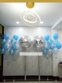 ลูกโป่ง แสดงความยินดี Bubble ขนาด 36" สีเงิน 2 ลูก พร้อม ช่อลูกโป่ง ช่อ 7 ลูก 4 ช่อ,ลูกโป่งใส ลายดาว ใส่กลิตเตอร์ พร้อมตกเเต่ง สามารถเปลี่ยนสีลูกโป่ง/เปลี่ยนข้อความ/เปลี่ยนขนาดได้