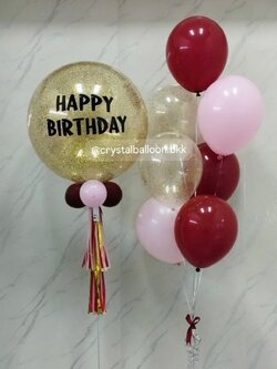 ลูกโป่ง วันเกิด Bubble ขนาด 24" กลิตเตอร์สีทอง 1 ลูก พร้อม ช่อลูกโป่ง ช่อ 7 ลูก 1 ช่อ ลูกโป่งใส ใส่กลิตเตอร์ ธีมสีแดง-ทอง พร้อมตกแต่ง สามารถเปลี่ยนสีลูกโป่ง/เปลี่ยนข้อความ/เปลี่ยนขนาดได้