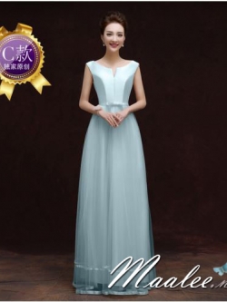 พร้อมเช่า ชุดราตรียาว ชุดเพื่อนเจ้าสาว แบบ C แขนกุด แต่งโบว์เล็กช่วงเอว (เชือกผูกหลัง)