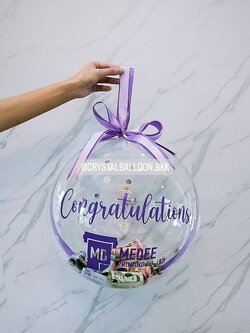 ลูกโป่ง แสดงความยินดี Bubble ขนาด 18" พร้อมตกแต่ง สามารถใส่เงินได้ 30 ใบ สามารถเปลี่ยนข้อความ/เปลี่ยนสีไ้ด้