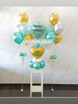 ลูกโป่ง วันเกิดเด็ก ฟอยล์กลม USA สีเขียว ขนาด 18" พร้อม ช่อลูกโป่งสีโครเมี่ยม ช่อ 5 ลูก 2 ช่อ พร้อม ฟอยล์หัวใจ ขนาด 18" ตั้งฐาน 1 ชิ้น พร้อมตกแต่ง สามารถเปลี่ยนสีลูกโป่ง/เปลี่ยนข้อความ/เปลี่ยนขนาด/เปลี่ยนสี-ฟอยล์ตกแต่งได้