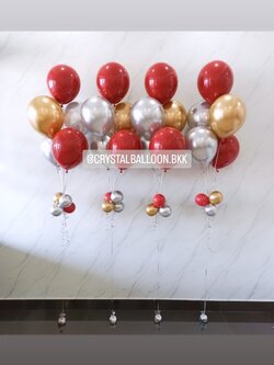 ลูกโป่ง แสดงความยินดี ช่อลูกโป่ง ช่อ 5 ลูก 4 ช่อ สีแดง/เงินโครเมี่ยม/ทองโครเมี่ยม พร้อมตกแต่ง สามารถเปลี่ยนสีลูกโป่งได้