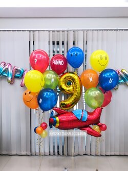 ลูกโป่ง วันเกิดเด็ก ช่อลูกโป่งยิ้ม ช่อ 5 ลูก 2 ช่อ พร้อม ฟอยล์ตัวเลข 40" 1 ชิ้น พร้อม ฟอยล์เครื่องบิน ใหญ่ 1 ชิ้น,ฟอยล์ตัวอักษร Happy Birthday 16" 1 ชิ้น พร้อมตกเเต่ง สามารถเปลี่ยนสีลูกโป่ง/เปลี่ยนสี-ฟอยล์ตัวเลข/เปลี่ยนฟอยล์ตกแต่งได้