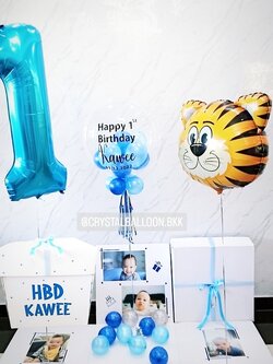 Happy Birthday Surprise Box กล่องเซอร์ไพรส์วันเกิดเด็ก Bubble USA ขนาด 24'' Theme สีน้ำเงิน พร้อมตกแต่ง ฟอยล์ตัวเลข ฟอยล์รูปสัตว์ สามารถใส่รูปได้ 4 รูป สามารถเปลี่ยนสีลูกโป่ง/เปลี่ยนสี-ฟอยล์/เปลี่ยนข้อความได้