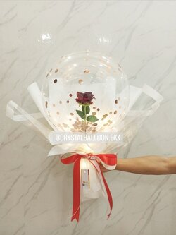 Flower Balloon Valentine's Day ดอกกุหลาบแดงประดิษฐ์ 1 ดอก Bubble ขนาด 18" พร้อม ไฟประดับ 1 ชิ้น,สามารถใส่เงินได้ 30 ใบ พร้อมตกแต่ง สามารถเปลี่ยนข้อความ/เปลี่ยนสีได้
