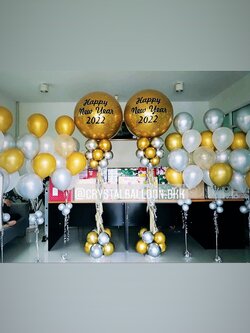 เสาลูกโป่ง Happy New Year Bubble ขนาด 36" Theme สีทอง พร้อมตกแต่ง ช่อลูกโป่ง 7 ลูก 6 ช่อ,ลูกโป่งใส ใส่กลิตเตอร์ สามารถเปลี่ยนสีลูกโป่ง/เปลี่ยนข้อความได้