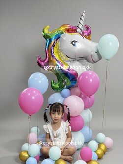 ลูกโป่งวันเกิดเด็ก ฟอยล์หัวยูนิคอร์น ตั้งฐาน 1 ชิ้น , ลูกโป่งตั่งเดี่ยว 4 ลูก , พร้อมลูกโป่งโปรยพื้นตกแต่ง 6 ชิ้น , ลูกโป่งสามารถเปลี่ยนสีได้