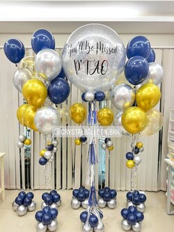 ลูกโป่ง อำลา Bubble ขนาด 36" Theme Dark Blue-ทอง พร้อม ช่อลูกโป่ง ช่อ 10 ลูก 2 ช่อ,ช่อลูกโป่ง ช่อ 3 ลูก 6 ช่อ,ลูกโป่งใส ใส่กลิตเตอร์ พร้อมตกเเต่ง สามารถเปลี่ยนสีลูกโป่ง/เปลี่ยนข้อความ/เปลี่ยนขนาดได้