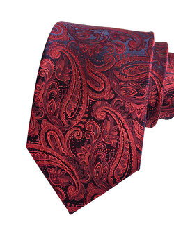 เนคไทสีแดงลายใบไม้