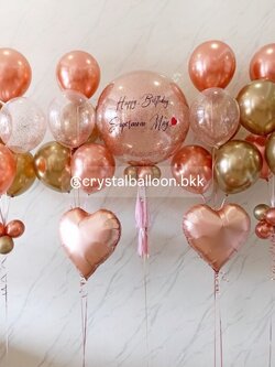 ลูกโป่ง วันเกิด Bubble ขนาด 24" สีโรสโกลด์ พร้อม ช่อลูกโป่ง ช่อ 5 ลูก 4 ช่อ,ลูกโป่งใส ใส่กลิตเตอร์ , ฟอยล์หัวใจ ขนาด 18" เป่าลอยตั้งพื้น สีโรสโกล 2 ลูก พร้อมตกเเต่ง สามารถเปลี่ยนสีลูกโป่ง/เปลี่ยนข้อความ/เปลี่ยนขนาดได้
