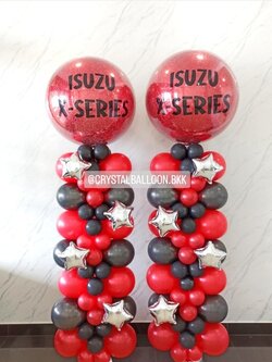 เสาลูกโป่ง เปิดงาน Bubble ขนาด 36" กลิตเตอร์สีแดง 2 เสา พร้อมตกแต่ง สามารถเปลี่ยนสีลูกโป่ง/เปลี่ยนข้อความ/เปลี่ยนสี-ฟอยล์ตกแต่งได้