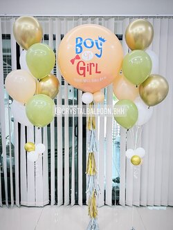 ลูกโป่ง ทายเพศ แบบเจาะ ลูกโป่งยาง ขนาด 36" สีส้มพาสเทล 1 ลูก พร้อม ช่อลูกโป่ง ช่อ 7 ลูก 2 ช่อ พร้อมตกแต่ง สามารถเปลี่ยนสีลูกโป่ง/เปลี่ยนข้อความ/เปลี่ยนขนาดได้