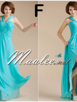 พร้อมเช่า ชุดเพื่อนเจ้าสาว ชุดราตรียาว ผ้าชีฟอง สีฟ้า เทอร์ควอยส์ แบบ F