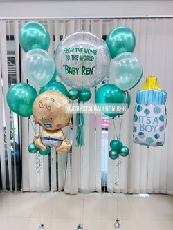 ลูกโป่ง Welcome Baby Bubble 24" Theme สีเขียว พร้อมตกแต่ง ช่อลูกโป่ง 5 ลูก 2 ช่อ,ลูกโป่งใส ใส่กลิตเตอร์,ฟอยล์เด็กทารกใหญ่ 1 ชิ้น,ฟอยล์ขวดนมใหญ่ 1 ชิ้น สามารถเปลี่ยนสีลูกโป่ง/เปลี่ยนข้อความ/เปลี่ยนขนาด/เปลี่ยนฟอยล์ตกแต่งได้