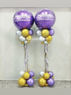 เสาลูกโป่ง เปิดงาน Bubble ขนาด 36" กลิตเตอร์สีม่วง 2 เสา พร้อมตกแต่ง สามารถเปลี่ยนสีลูกโป่ง/เปลี่ยนข้อความได้