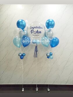 ลูกโป่ง รับปริญญา Bubble ขนาด 24" กลิตเตอร์สีเงิน 1 ลูก พร้อม ช่อลูกโป่ง ช่อ 5 ลูก 2 ช่อ พร้อมตกแต่ง สามารถเปลี่ยนสีลูกโป่ง/เปลี่ยนข้อความ/เปลี่ยนขนาดได้