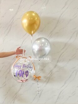 ลูกโป่ง วันเกิด Cash Balloon Bubble ขนาด 18" คอนเฟตติสีเงิน พร้อม ช่อลูกโป่ง ช่อ 2 ลูก 1 ช่อ พร้อมตกแต่ง สามารถใส่เงินได้ 30 ใบ สามารถเปลี่ยนสีลูกโป่ง/เปลี่ยนข้อความได้