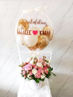Flower Balloon แสดงความยินดี Bubble ขนาด 18" พร้อม กล่องดอกไม้สด 1 กล่อง,ลูกโป่ง 6" 8 ลูก พร้อมตกแต่ง สามารถเปลี่ยนสีลูกโป่ง/เปลี่ยนข้อความ/เปลี่ยนชนิดดอกไม้ได้
