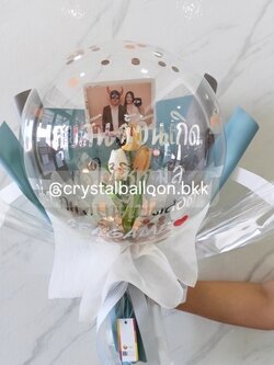 Flower Balloon วันเกิด ดอกทิวลิปประดิษฐ์ 3 ดอก,Bubble ขนาด 18" พร้อมตกแต่ง สามารถใส่รูปได้ 1 ใบ,สามารถใส่เงินได้ 30 ใบ สามารถเปลี่ยนข้อความ/เปลี่ยนสีได้