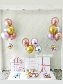 Happy Birthday Surprised box กล่องเซอร์ไพรส์วันเกิด พร้อม ลูกโป่ง 4 ลูก ,พร้อมลูกโป่งช่อ 5 ลูก 2 ช่อ , พร้อมตกเเต่ง สามารถใส่รูปได้ 2 ใบ สามารถเปลี่ยนสีลูกโป่ง/เปลี่ยนสีข้อความได้