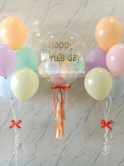 ลูกโป่ง วันเกิด Bubble USA ขนาด 24" Theme พาสเทล พร้อม ช่อลูกโป่ง ช่อ 5 ลูก 2 ช่อ พร้อมตกแต่ง สามารถเปลี่ยนสีลูกโป่ง/เปลี่ยนข้อความได้