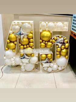 Number Balloon Mosaic สูง 90 ซม. แท่นตัวเลข 2 แท่น พร้อมตกแต่ง สามารถเปลี่ยนสีลูกโป่ง/เปลี่ยนตัวเลขได้